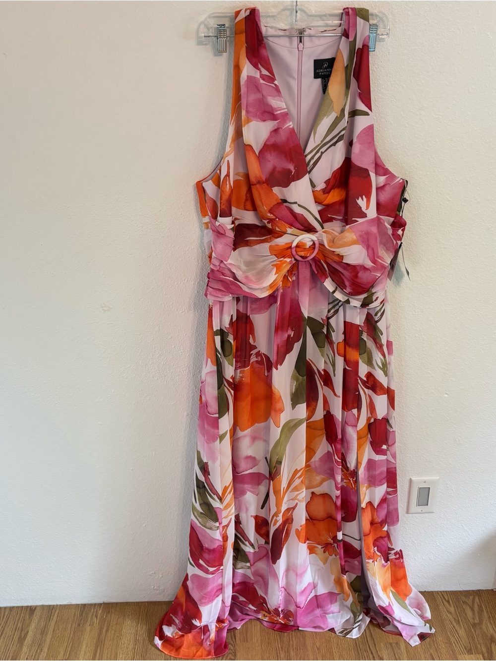 Adrianna Papell Pink and Orange Floral Maxi Dress